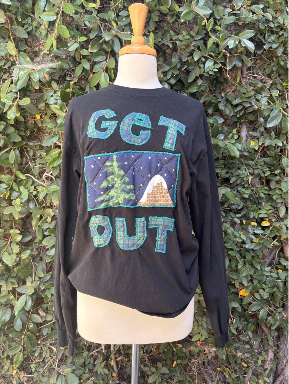 Upcycled Get Out appliqué long sleeve t-shirt